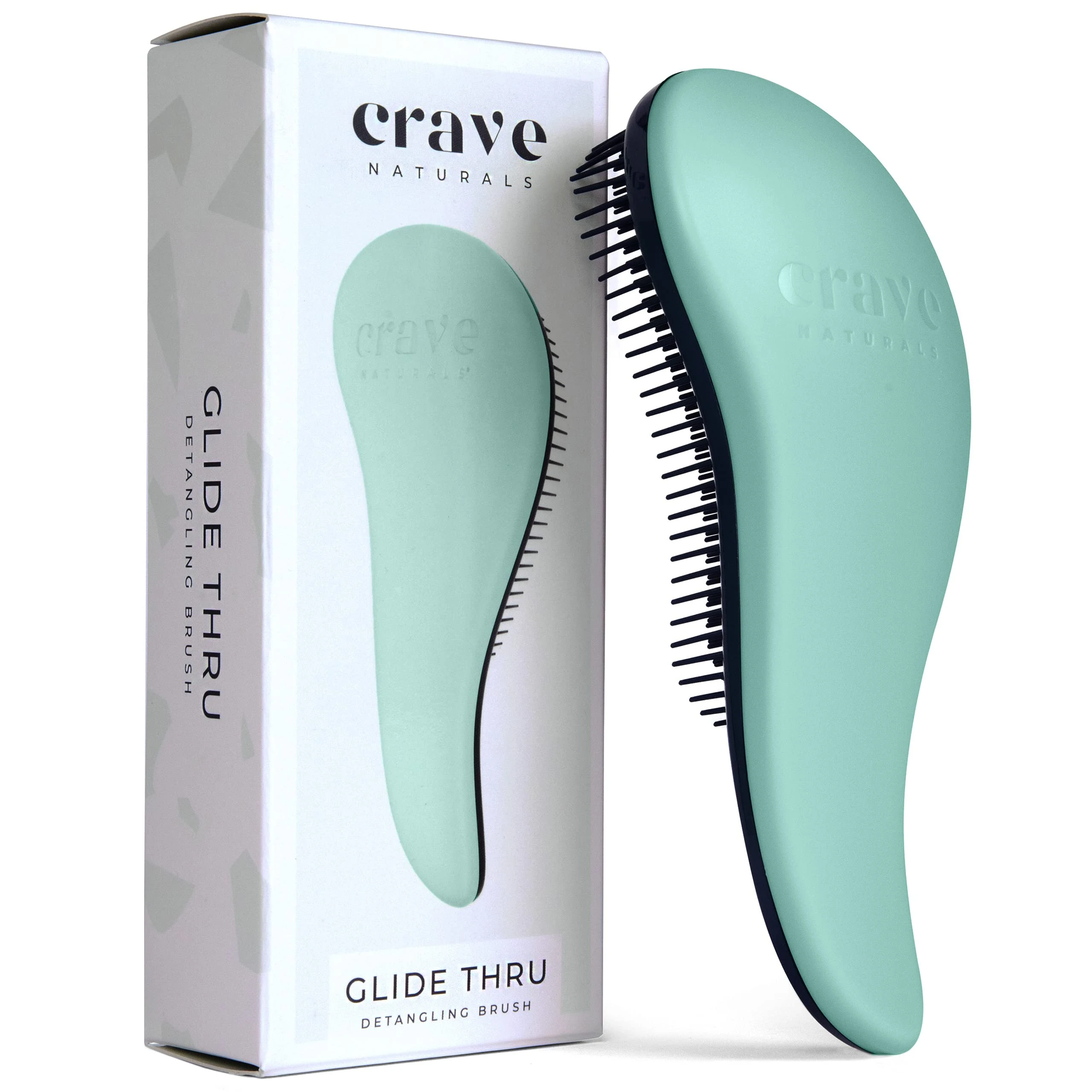 Crave Naturals Glide Thru Hair Brush - Detangling Brush for Wet, Dry, Curly, and Straight Hair - No Tangle Hairbrush for Kids and Adults - Gentle Detangler, Scalp Massage Brush - Turquoise, 7.6x19 cm