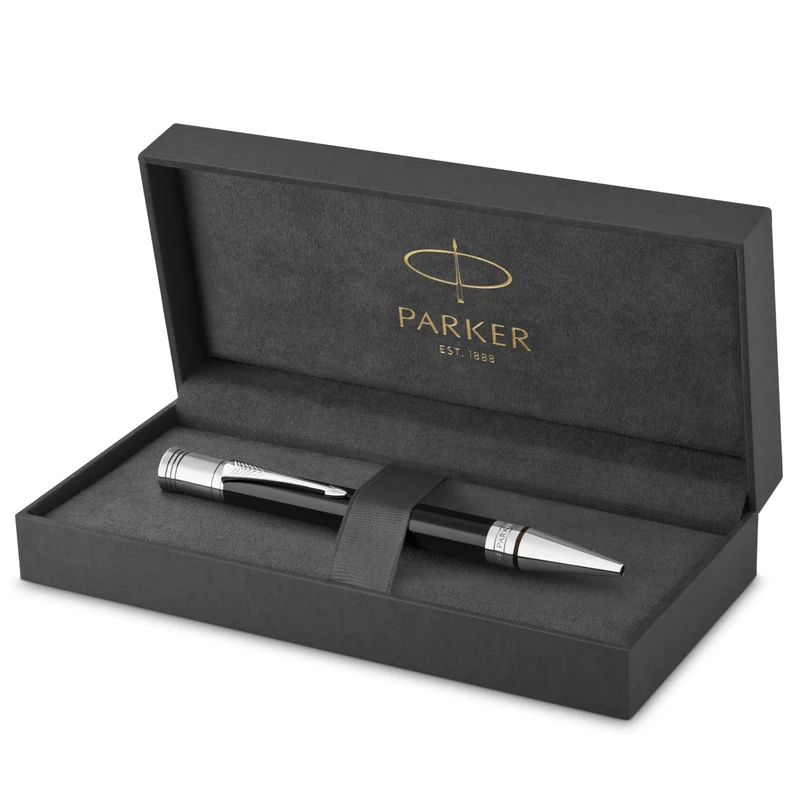 Parker Duofold Ballpoint Pen | Classic Black with Palladium Trim | Medium Point Black Ink Refill | Premium Gift Box