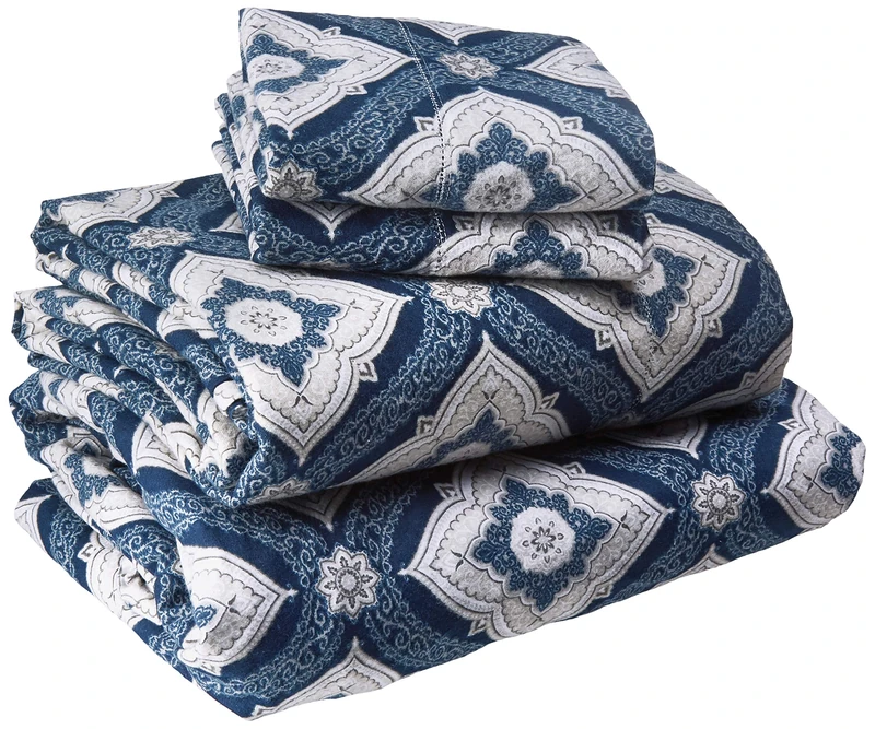 Tribeca Living 200-GSM Damask Printed Deep Pocket Flannel Sheet Set Full