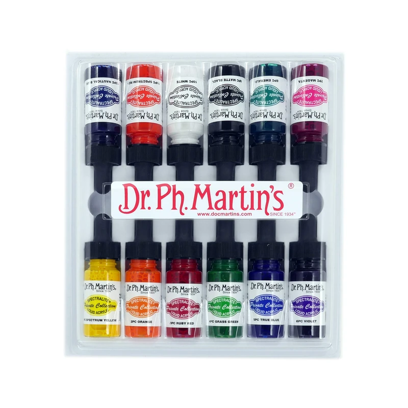 Dr. Ph. Martin's Spectralite Private Collection Liquid Acrylics, 0.5 oz, Set of 12 (Set 1)