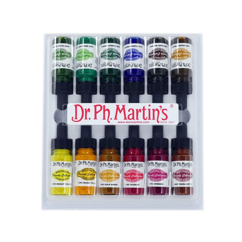 Dr. Ph. Martin's Spectralite Private Collection Liquid Acrylics, 0.5 oz, Set of 12 (Set 2)