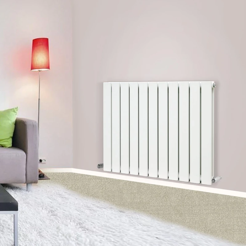 NRG 600x748 mm Gloss White Column Designer Radiator Horizontal Double Flat Panel for Bathroom Living Room and Kitchen