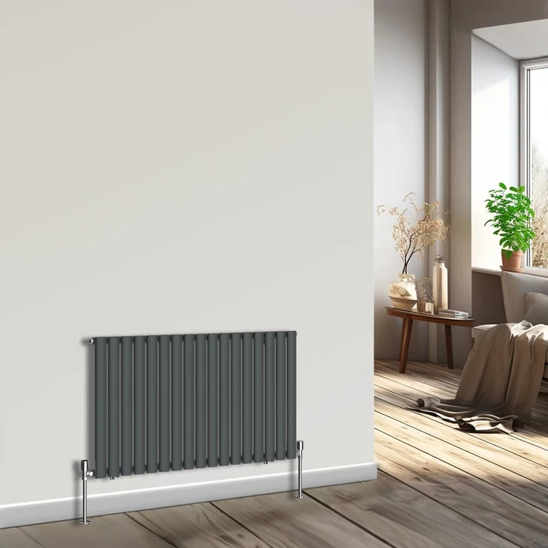 NRG Horizontal Oval Column Radiator 600x1003mm Single Panel Designer Bathroom Central Heating Anthracite