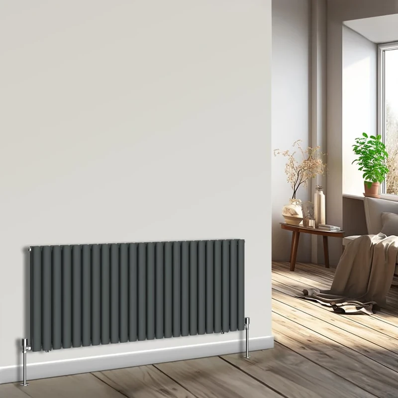 NRG Horizontal Oval Column Radiator 600x1416mm Double Panel Designer Bathroom Central Heating Anthracite