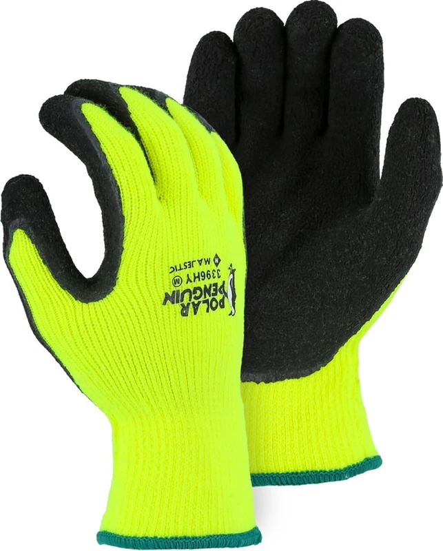 Majestic Glove 3396HY/8 Industrial Gloves, Rubber Palm, Winter, Knit, Small, Black/Yellow (Pack of 12)