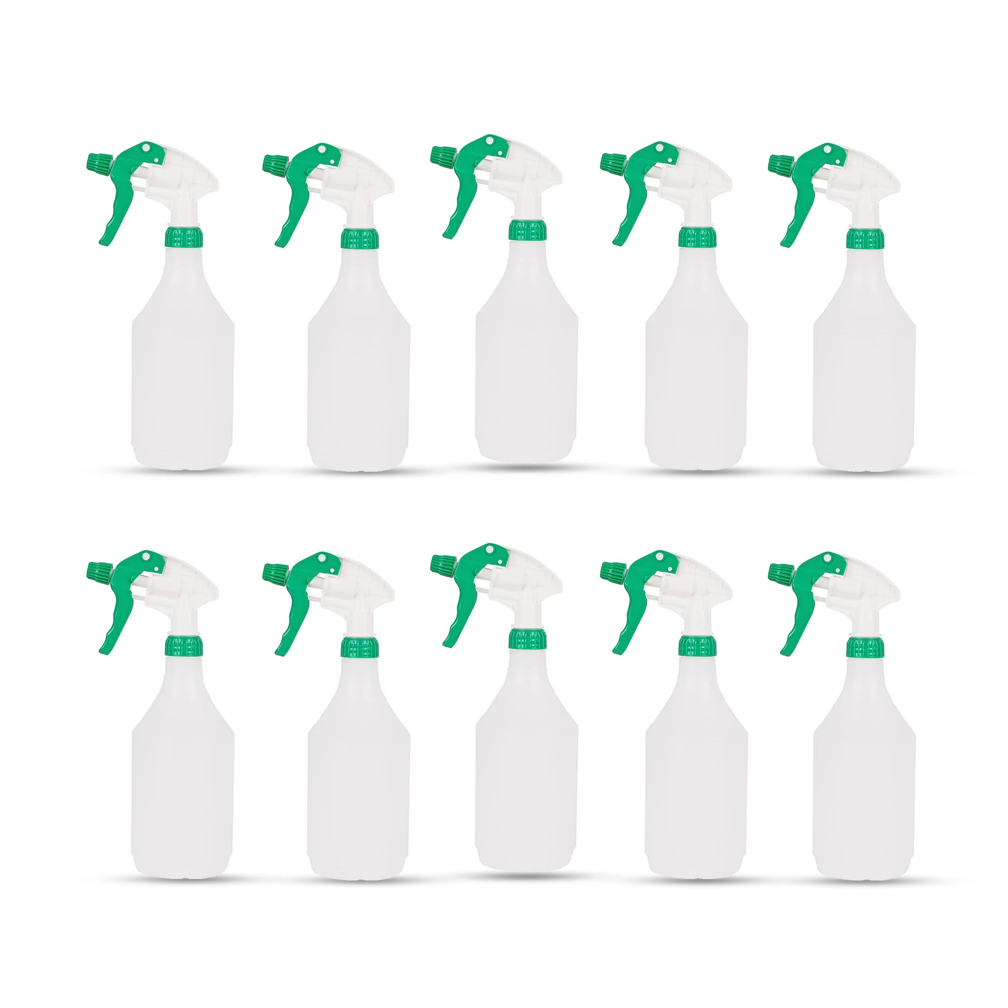 DCS Pack of 10 Plastic Water Spray Bottles for Cleaning 750ml – Hand Trigger Empty Spray Bottles for Gardening and Home Cleaning – Heavy duty Industrial Refillable Mist Spray Bottle (Green)
