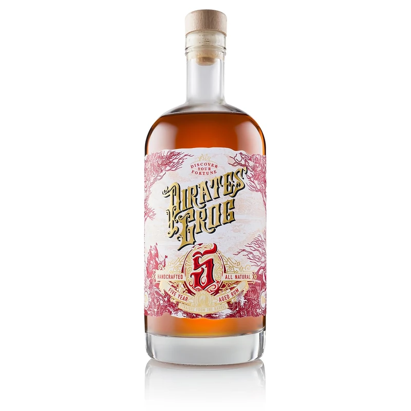 Pirate's Grog Five Year Aged Rum - 70 cl / 700 ml | World Rum Award Winner | Matured in Oak Barrels for Colour & Finish | 37.5% ABV & Notes of Vanilla, Raisin & Butterscotch | Suitable for Cocktails