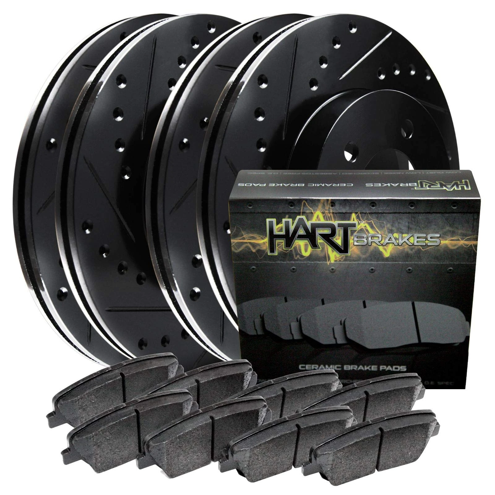 Hart Brakes Front Rear Brakes and Rotors Kit |Front Rear Brake Pads| Brake Rotors and Pads| Ceramic Brake Pads and Rotors |fits 2001-2015 Mercedes-Benz C230, C240, SLK200