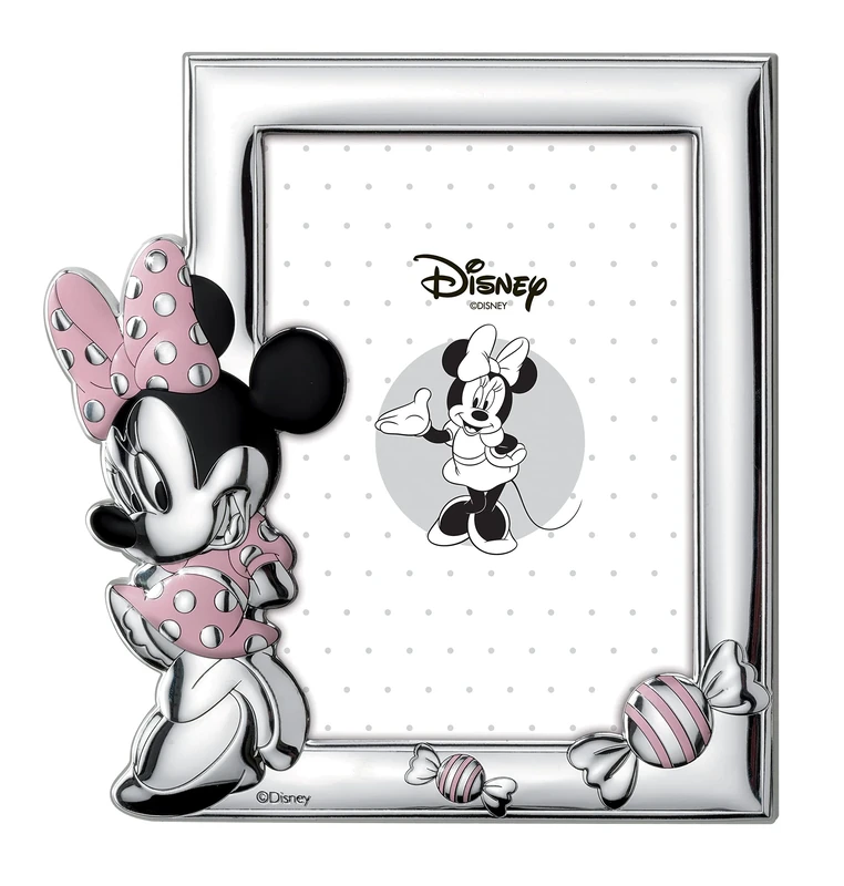 VALENTI & CO. Disney Baby Minnie Mouse - Silver Photo Frame for Children's Bedroom Table or Bedside Table with Colourful and Candy Shaped Details
