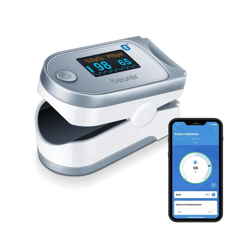 Beurer PO60 Pulse Oximeter with Bluetooth | Measures Heart Rate and arterial Oxygen Saturation for Those with Medical Conditions | Wireless Data Transfer to Your Smartphone | Medical Device