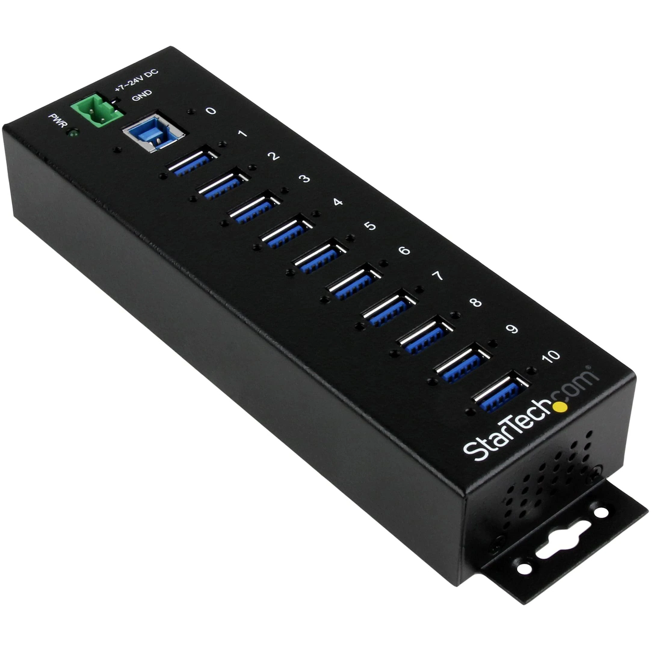 StarTech.com 10 Port USB 3.0 Hub - Industrial Grade - ESD/Surge Protection - Powered & Mountable USB Expander Hub (ST1030USBM), Black