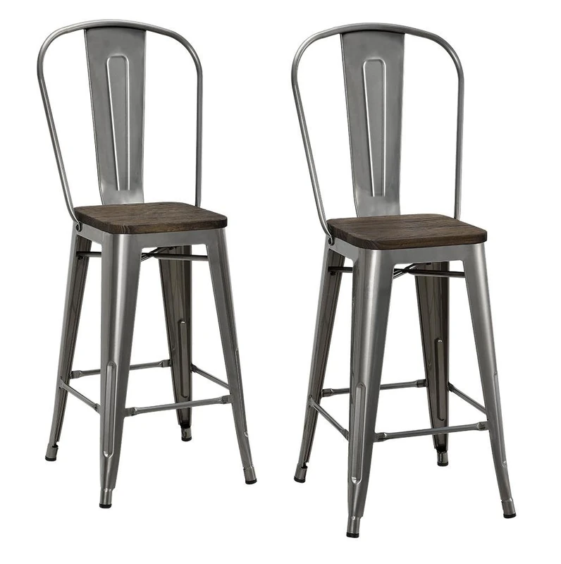 DHP Luxor 24 Inch Metal Counter Stool - Set of 2 GUN METAL