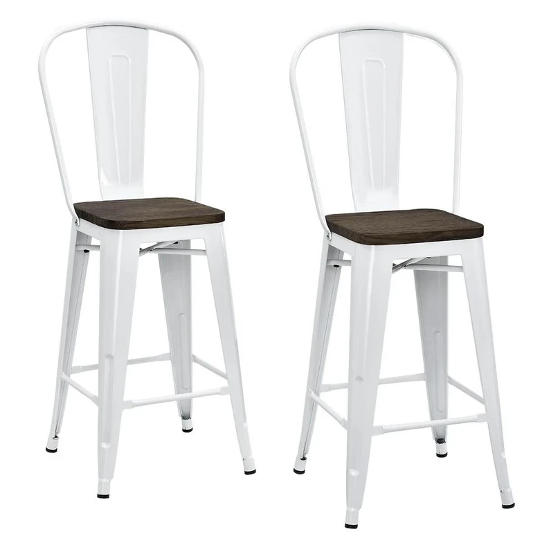 DHP Furniture Luxor 24 Inch Metal Counter Stool - Set of 2 WHITE