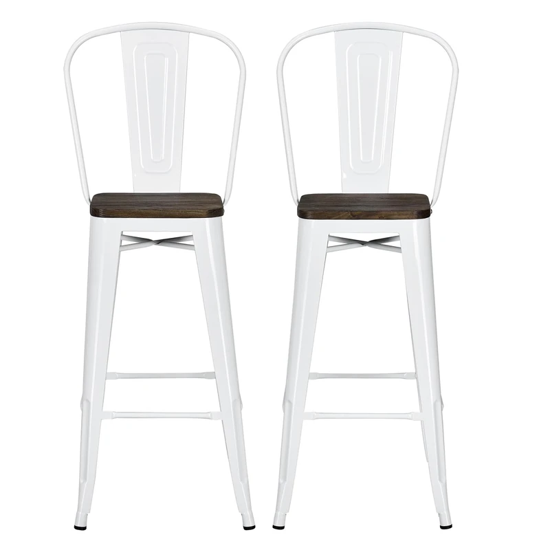 DHP Furniture Luxor 30 Inch Metal Barstool Set of 2 White