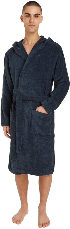 Tommy Hilfiger Men's Hooded Plain Bathrobe - Navy Blazer XX-Large