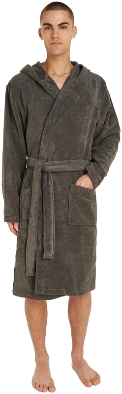 Tommy Hilfiger Men's Tommy Hooded Plain Bathrobe, Grey (Magnet), XX-Large - Image 1
