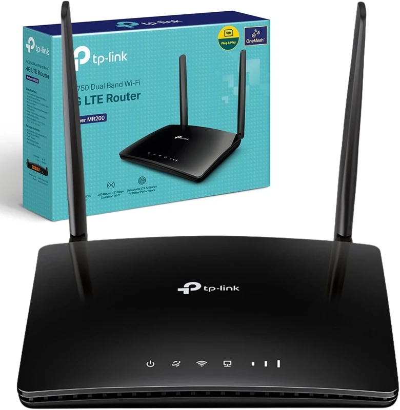 TP-Link AC750 Dual Band 4G LTE Router, SIM Slot Unlocked, WAN/LAN port, Removable Wi-Fi Antennas, Compatible with FDD-LTE and TDD-LTE, No Configuration Required, UK Plug, Black (Archer MR200)