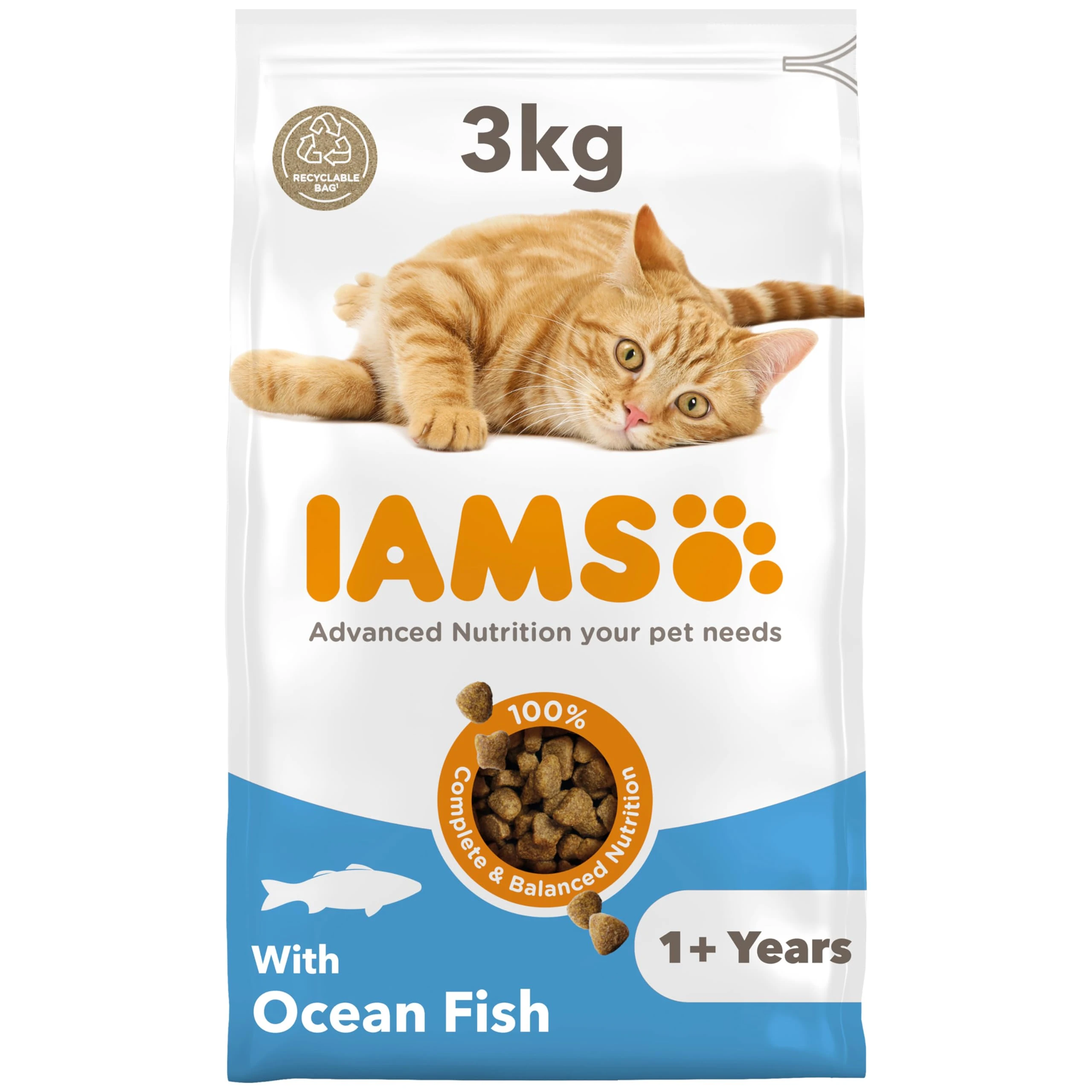 IAMS Adult Complete Dry Cat Food Ocean Fish 3kg - Supports Strong Immune System