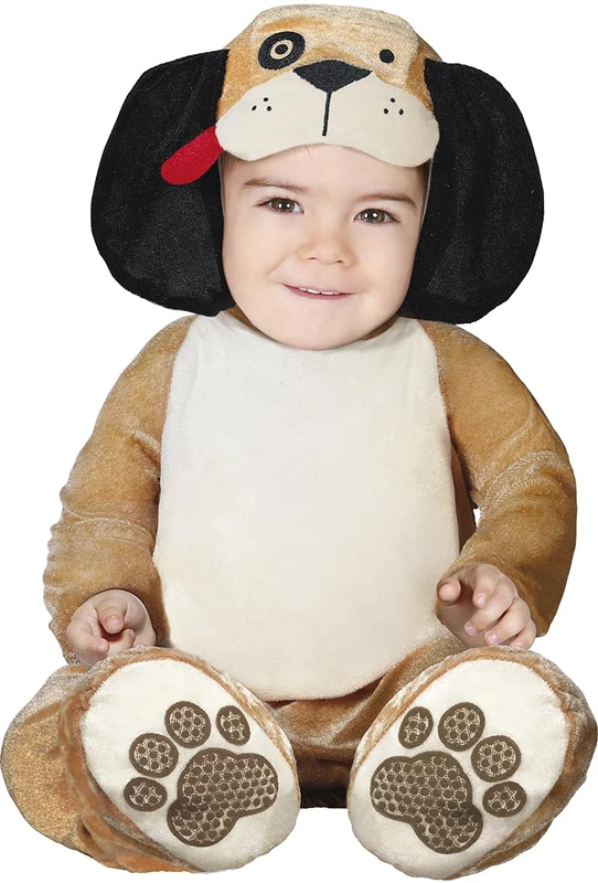 FIESTAS GUIRCA | Baby Puppy Fancy Dress Costume (18-24 Months) - Hood, Jumpsuit and Booties - Animal Costumes for Halloween, Carnival and Fancy Dress Parties - Ideal for Unisex Babies - Brown
