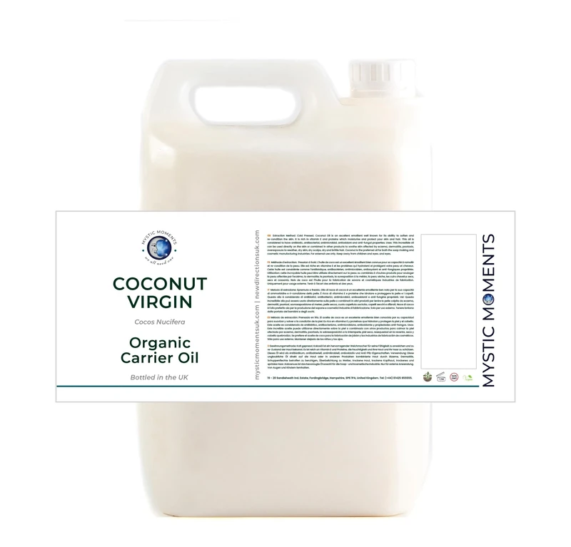 Mystic Moments | Coconut Virgin Carrier Oil Organic 5 Litres | Cold Pressed from Fresh Coconut | Lauric Acid | Skin & Hair Moisturiser | Natural Body Butter | 100% Pure & Natural | Vegan GMO Free