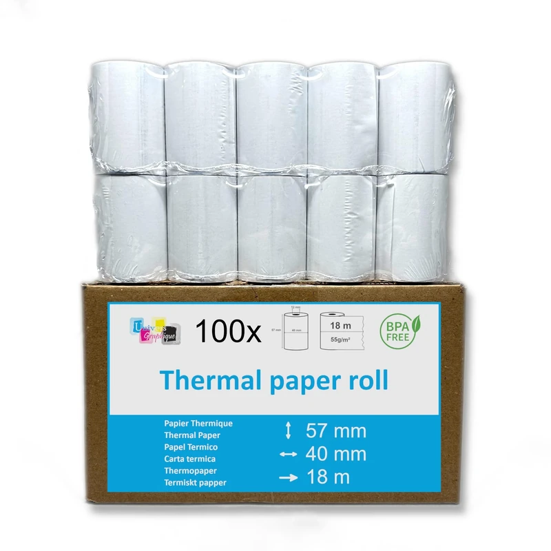 UniversGraphique, 100 Tills Rolls 57mm x 40mm Thermal Paper Receipt Printer White BPA Free