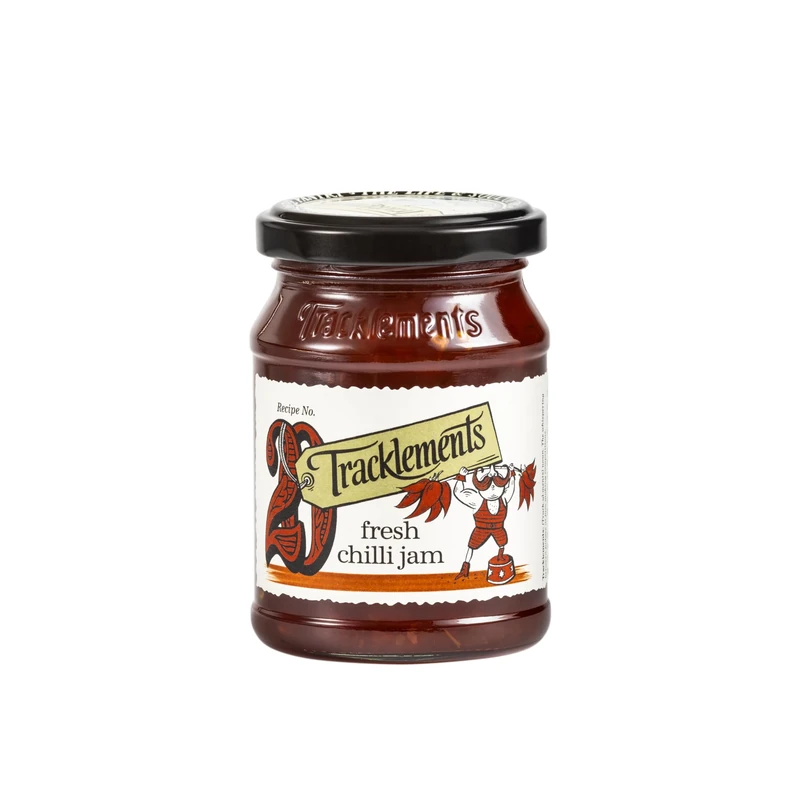 Tracklements, Fresh Chilli Jam, Sticky, Sweet, Spicy Flavours, Ideal Condiment for Creamy Cheeses and Houmous or Pair with Meats, Fish or Vegetables, Gluten, Vegetarian and Vegan Friendly, 210g Jar