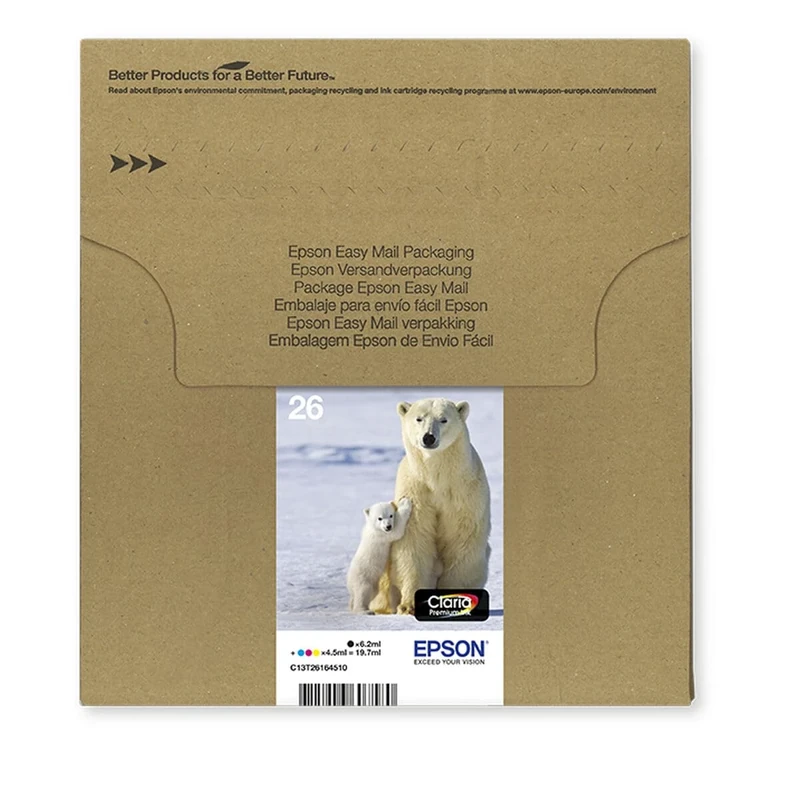 Epson 26 Polar Bear Genuine Multipack, Eco-Friendly Packaging, 4-colours Claria Premium Ink Cartridges
