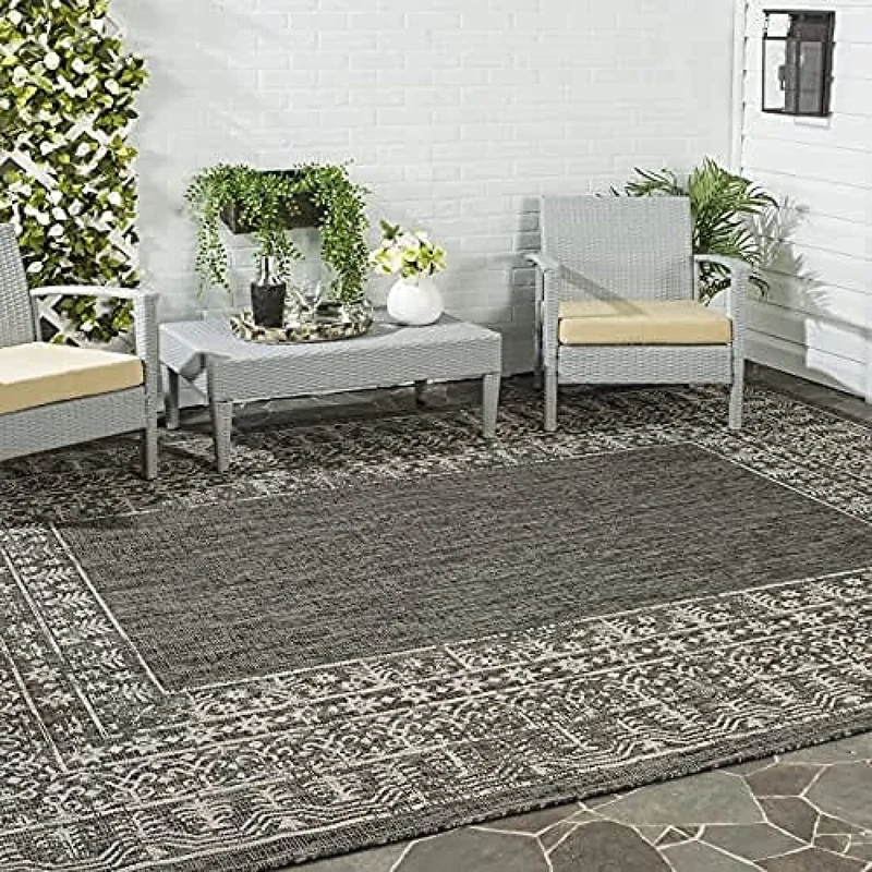Safavieh Contemporary Indoor/Outdoor Woven Rectangle Area Rug, Courtyard Collection, CY8482, in Black / Beige, 201 X 290 cm for Garden, Patio or Any Outdoor Space