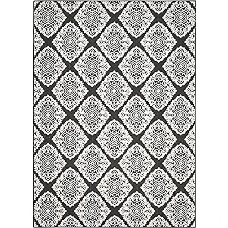 SAFAVIEH Traditonal Rug for Living Room, Dining Room, Bedroom - Cottage Collection, Short Pile, in Anthracite and Cream, 244 X 340 cm