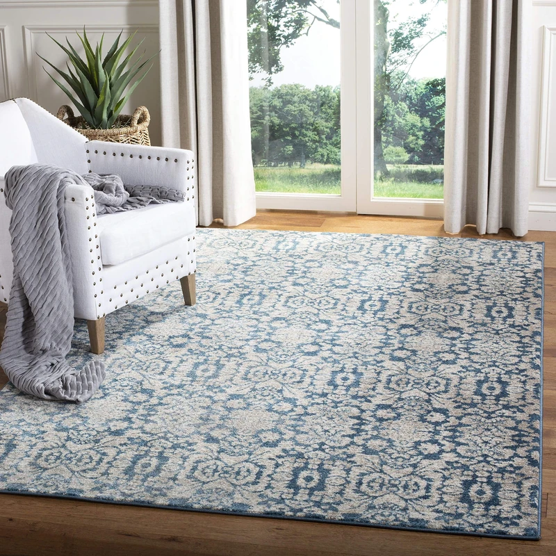 Safavieh Paros Woven Area Rug, Synthetic, Blue/Beige, 154 x 231 x 0.63500000000000001 cm