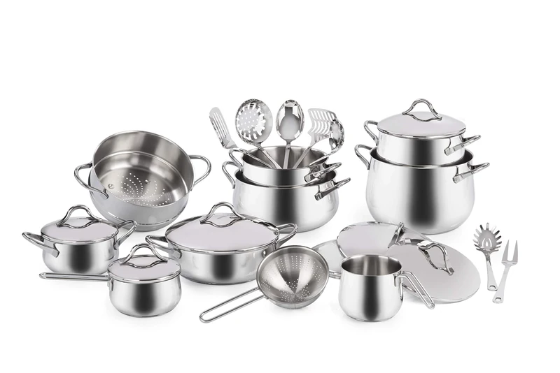 Barazzoni Mediterranean Battery 24 Pieces Composition 18/10 Made in Italy Stainless Steel 18/10