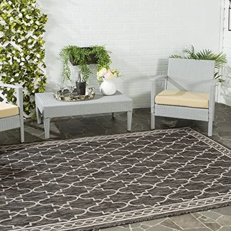 Safavieh Contemporary Indoor/Outdoor Woven Rectangle Area Rug, Courtyard Collection, CY8871, in Black / Beige, 244 X 335 cm for Garden, Patio or Any Outdoor Space