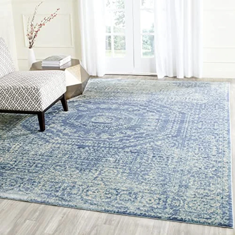 Safavieh Craft Art-Inspired Indoor Woven Rectangle Area Rug, Valencia Collection, VAL205, in Blue / Multi, 152 X 244 cm for Living Room, Bedroom or Any Indoor Space