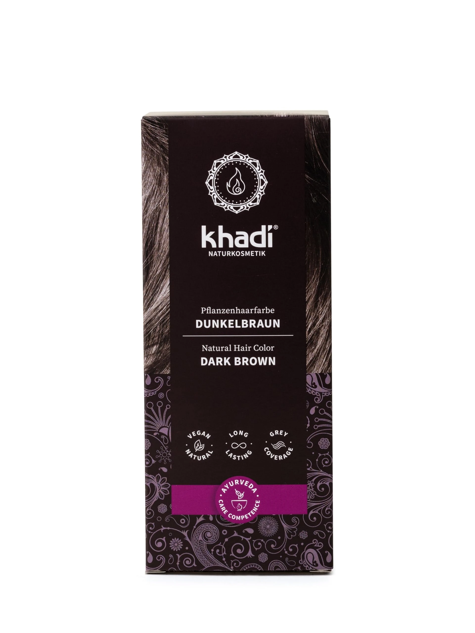khadi DARK BROWN Natural Hair Colour - Hair Colour for deep, shiny dark brown to strong black brown - 100% herbal & natural - 100g