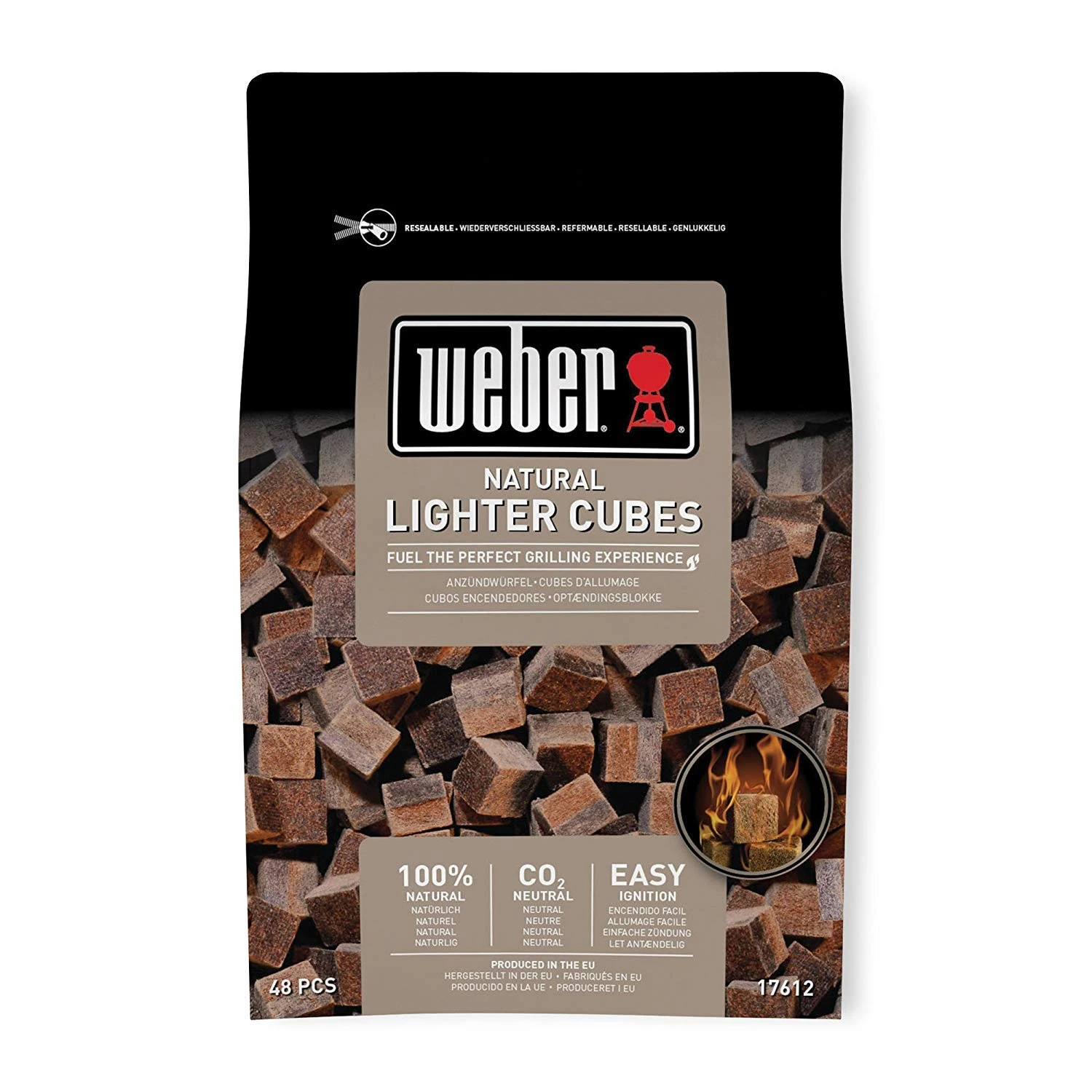 Weber Firelighters (48 Pieces), ecological, environmentally friendly, odorless and smokeless firelighters, for lighting charcoal and briquettes, constant flame - brown (17612)