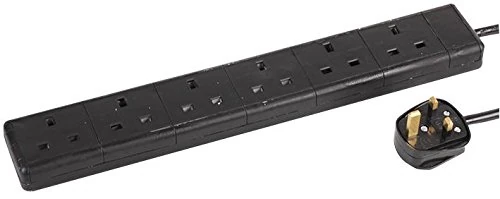 Pro Elec - 6-Gang Surge Protected Extension Lead, Black, 2m Lead
