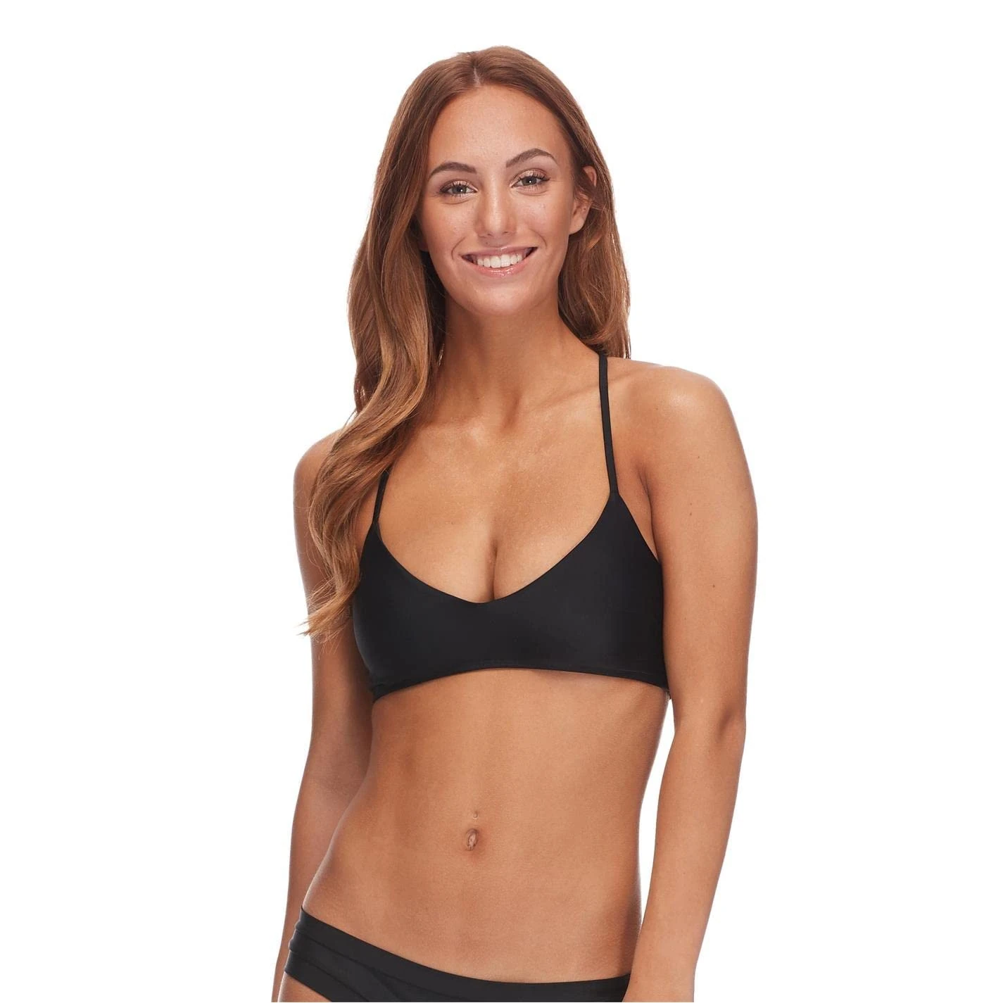 Body Glove Women's Smoothies Alani Solid Strappy Back Halter Bikini Top Swimsuit, Black, XL