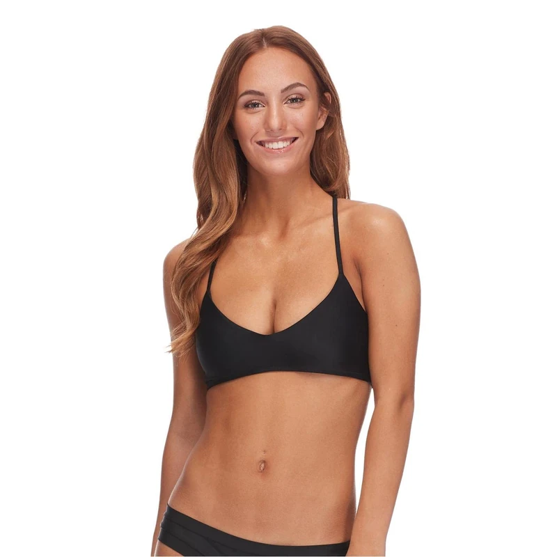 Body Glove Women's Smoothies Alani Solid Strappy Back Halter Bikini Top Swimsuit, Black, Large