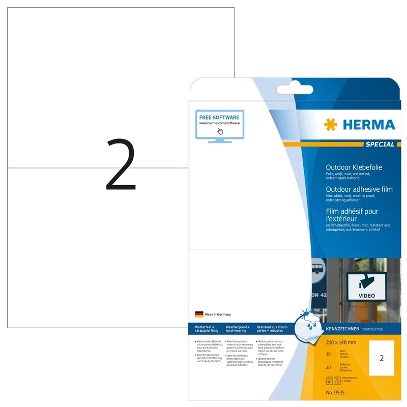 HERMA Self Adhesive Film Labels, 2 Labels per A4 Sheet, 320 Sheets, 210 x 148 mm, 640 Labels, Blank Weatherproof Labels Stickers, Sticky Labels for Laser & Inkjet Printer, White