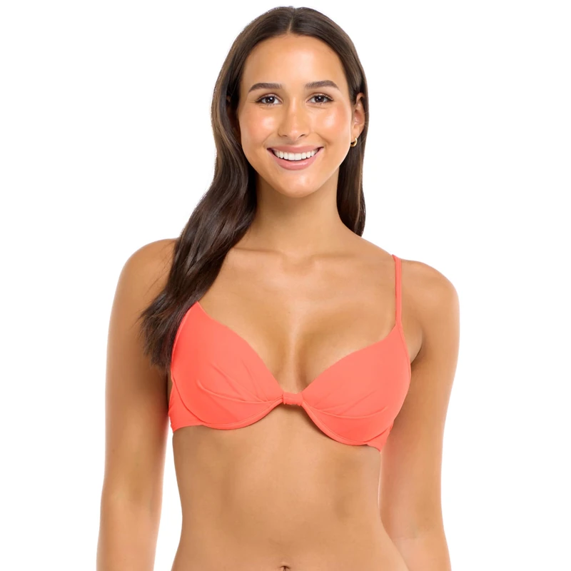 Body Glove Women's Smoothies Greta Solid Molded Cup Push Up Underwire Bikini Top Swimsuit, Sunset, Medium