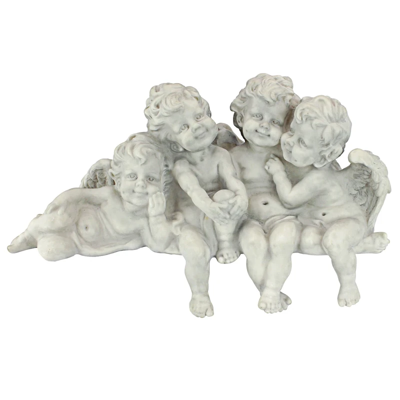 Design Toscano Cherub Conclave Shelf Sitting Angel Sculpture, Silver, 14 x 45.5 x 30.5 cm