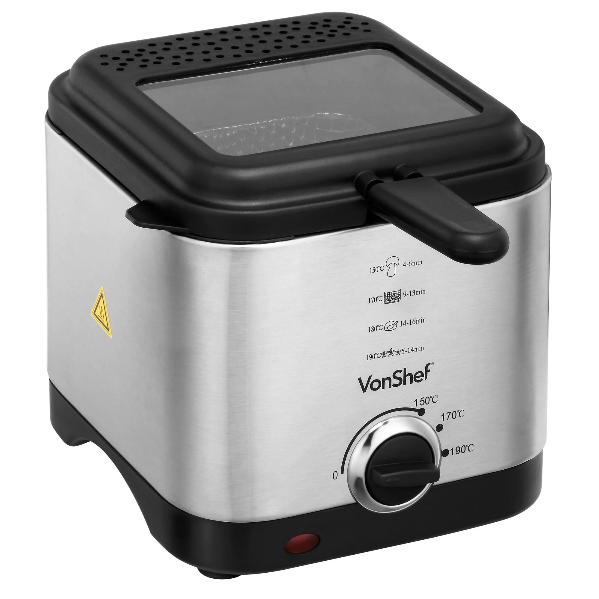 VonShef Deep Fat Fryer- Stainless Steel 1.5L Fryer with Easy to Use Adjustable Temperature Control, Indicator Lights, Observation Window, Non-Stick Removable Basket for Easy Clean & Non-Slip Feet
