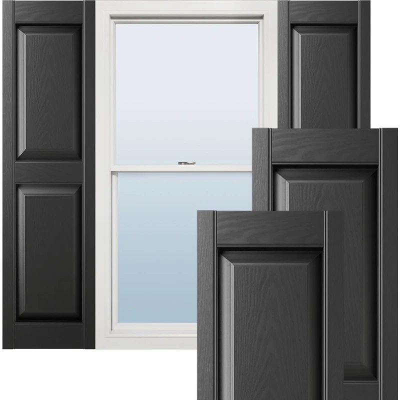 Ekena Millwork Lifetime Vinyl LP2S12X03500BL Standard Two Equal Panel Vinyls, Raised Panel Vinyl Shutters, w/Installation Shutter-Lok's & Matching Screws (Per Pair), 12"W x 35"H, Black - Image 1