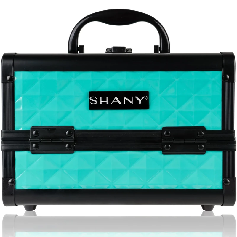 SHANY Mini Makeup Train Case Cosmetics Organizer with Mirror, Turquoise, 2.75 Pound