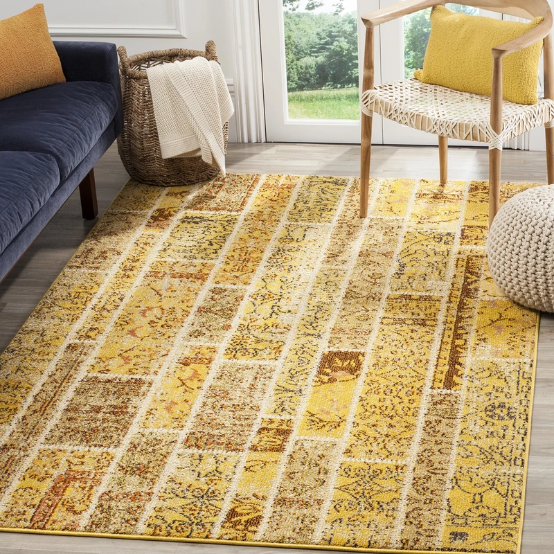 Safavieh Boho Chic Indoor Woven Rectangle Area Rug, Monaco Collection, MNC216, in Yellow / Multi, 201 X 279 cm for Living Room, Bedroom or Any Indoor Space