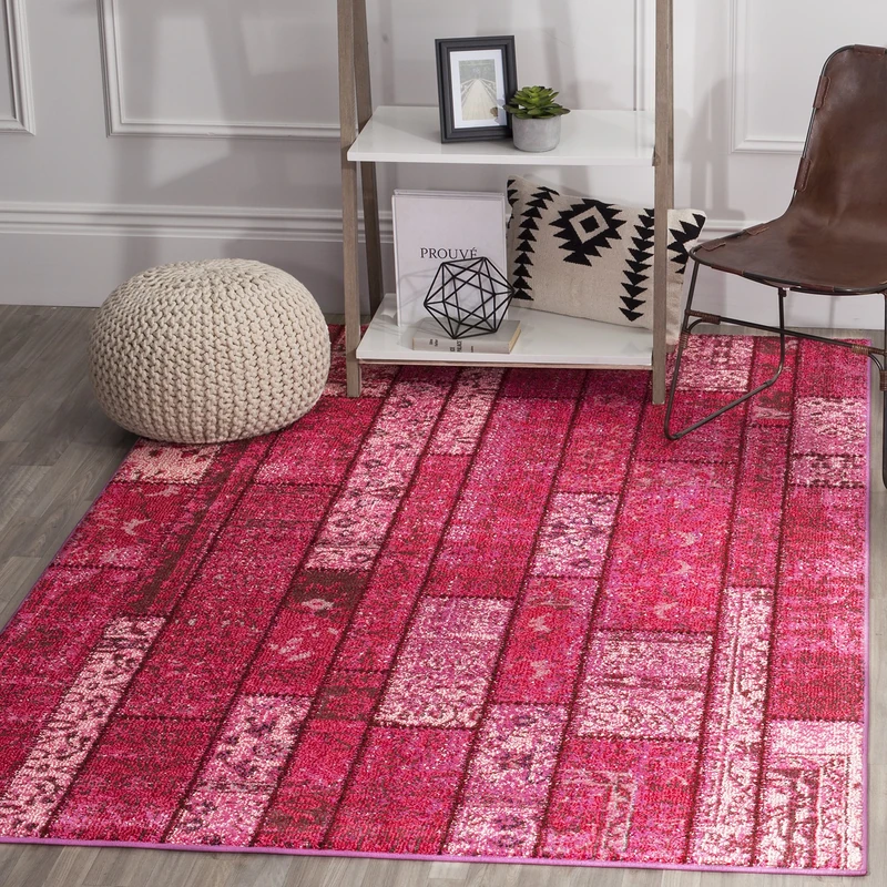 Safavieh Boho Chic Indoor Woven Rectangle Area Rug, Monaco Collection, MNC216, in Pink / Multi, 201 X 279 cm for Living Room, Bedroom or Any Indoor Space