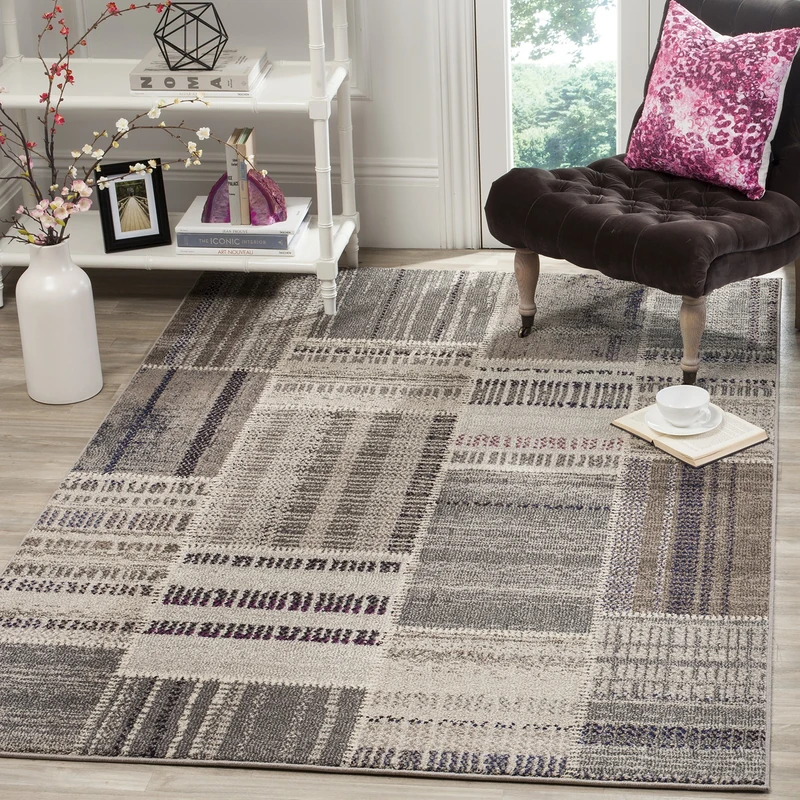 Safavieh Boho Chic Indoor Woven Rectangle Area Rug, Monaco Collection, MNC215, in Grey / Multi, 155 X 231 cm for Living Room, Bedroom or Any Indoor Space