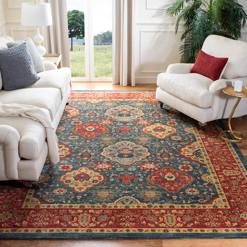 SAFAVIEH Traditional Rug for Living Room, Dining Room, Bedroom - Mahal Collection, Short Pile, in Navy and Red, 155 X 231 cm