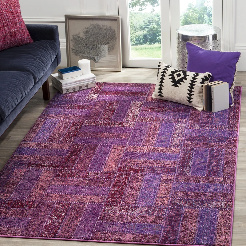 Safavieh Boho Chic Indoor Woven Rectangle Area Rug, Monaco Collection, MNC214, in Purple / Multi, 201 X 279 cm for Living Room, Bedroom or Any Indoor Space