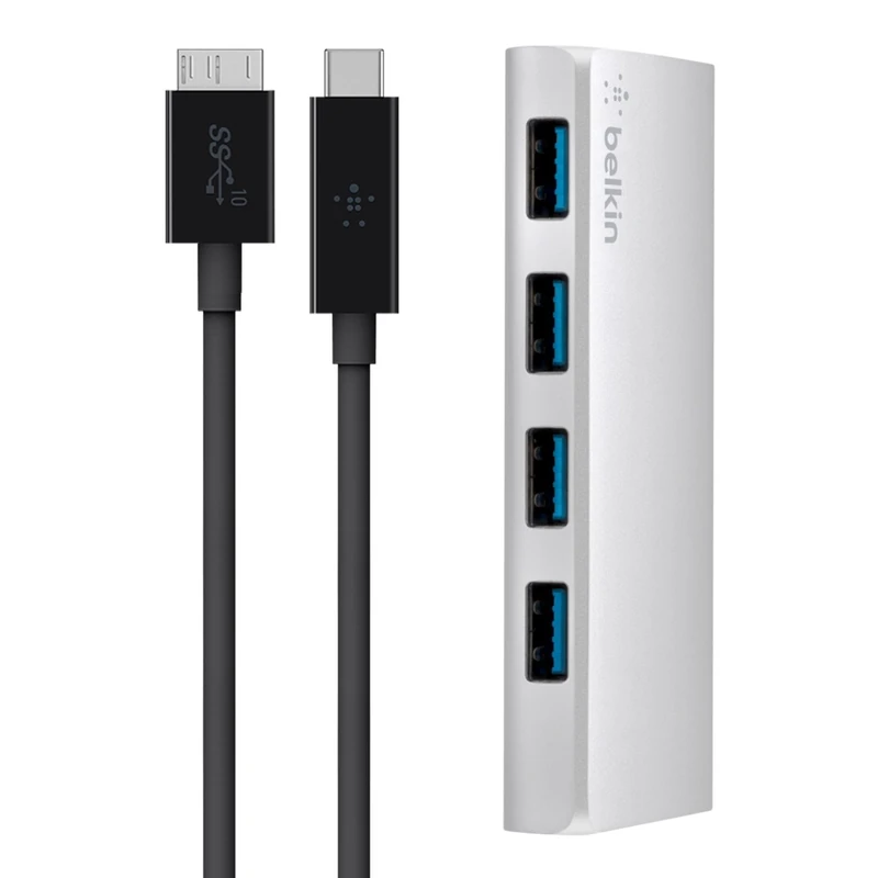 Belkin USB 3.0 Type-C 4 Port Hub (USB-C to 4 x USB-A), Black/Grey